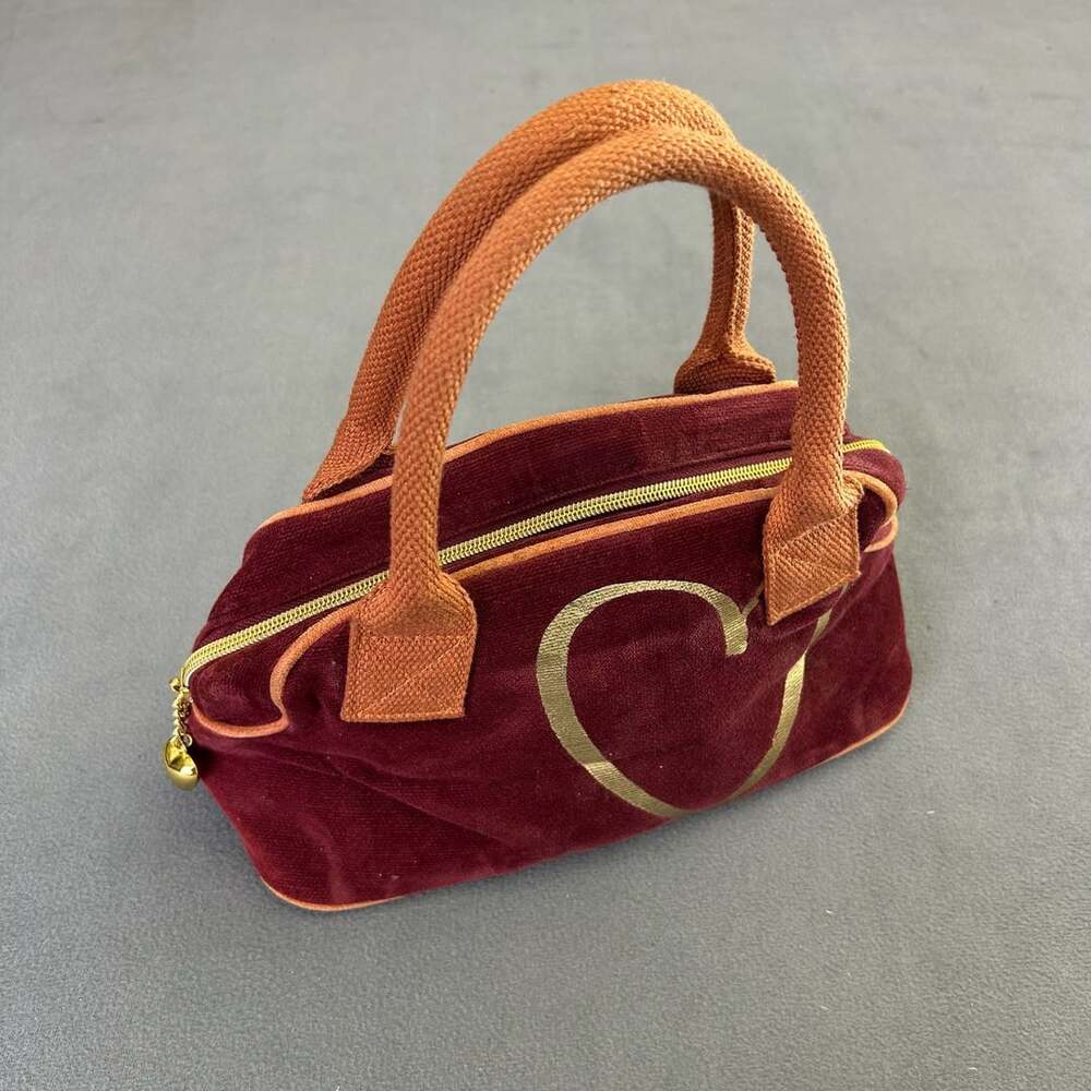 Vintage Victoria's Secret Burgundy Velvet Gold Heart Handbag Bowler Bag